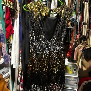 As U Wish Black and Gold Sequin Backless Dress